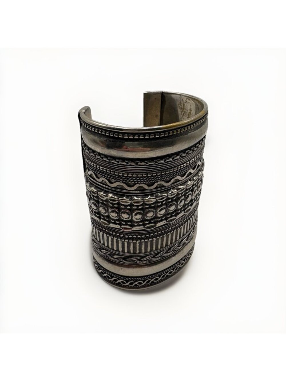 Long Large Chunky Ethnic Silver Tone Cuff Bracelet Boho